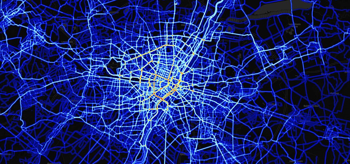 Projekt Movebis: Heatmap München zum Radverkehr.